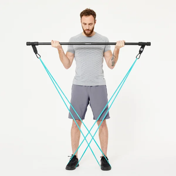 Barre de renforcement avec 2 élastiques de musculation de 15kg