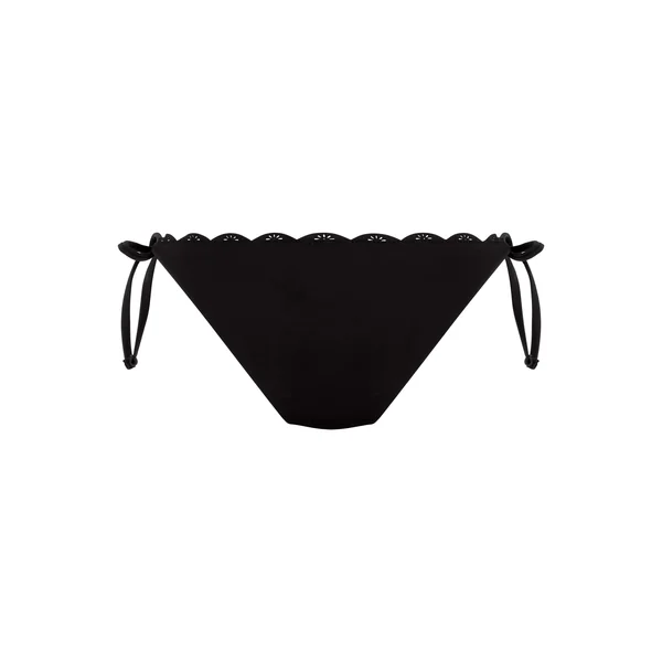 Bas de bikini échancré à motif floral et bords festonnés - Noir
