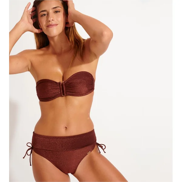 Bas de maillot de bain taille haute à revers Diome Adaman Acajou