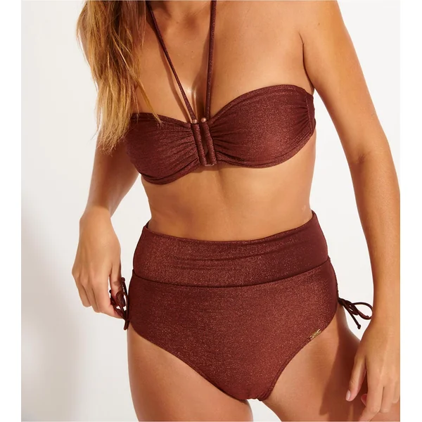 Bas de maillot de bain taille haute à revers Diome Adaman Acajou