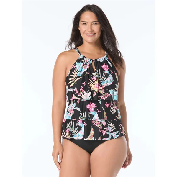 Beach House - Haut de Tankini à volant et col montant Taille Plus Noir 24W Jaclyn