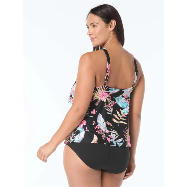 Beach House - Haut de Tankini à volant et col montant Taille Plus Noir 24W Jaclyn
