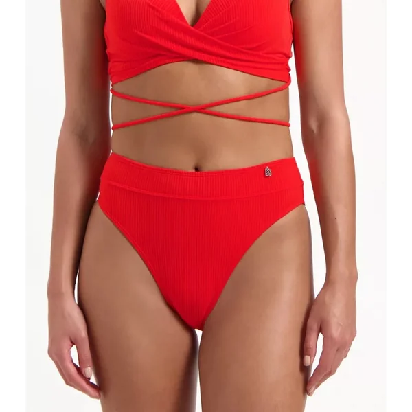 Beach Life - Culotte de bikini taille haute Rouge Medium