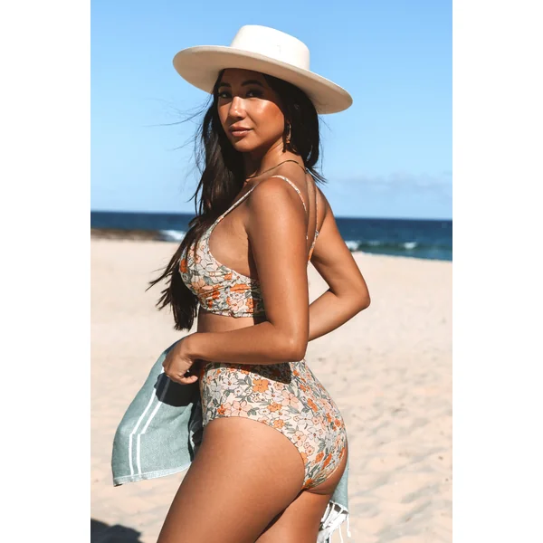 Bikini avec bralette torsadée florale et taille haute épissée