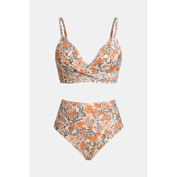 Bikini avec bralette torsadée florale et taille haute épissée