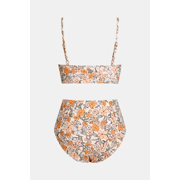 Bikini avec bralette torsadée florale et taille haute épissée