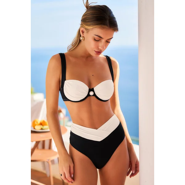 Bikini bicolore armature et bas taille haute