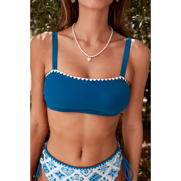 Bikini bleu marine col carré et bas taille standard