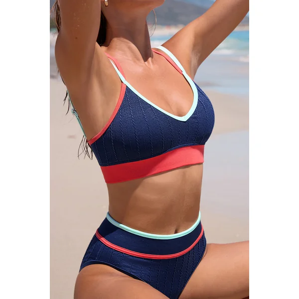 Bikini bleu marine taille haute