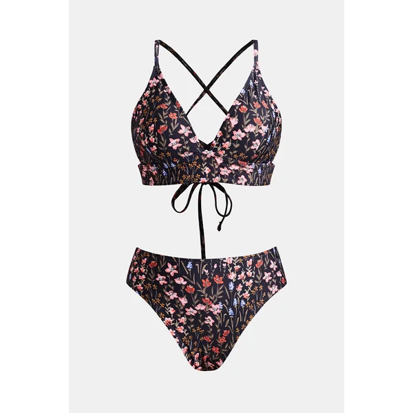 Bikini bralette à col en V et hipster taille moyenne