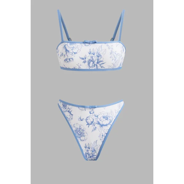 Bikini col carré fermeture nouée au dos