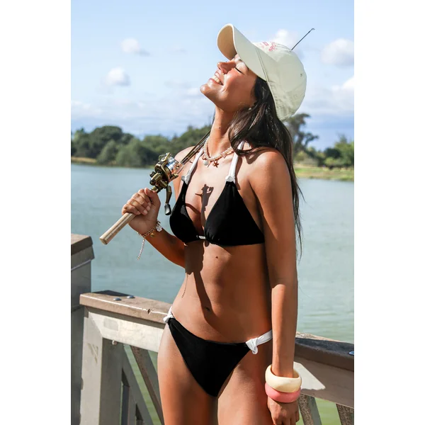 Bikini colorblock col plongeant dos nu échancré