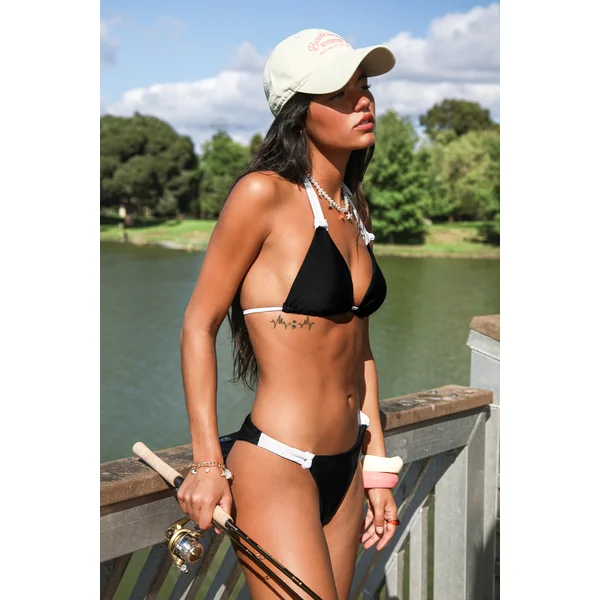 Bikini colorblock col plongeant dos nu échancré