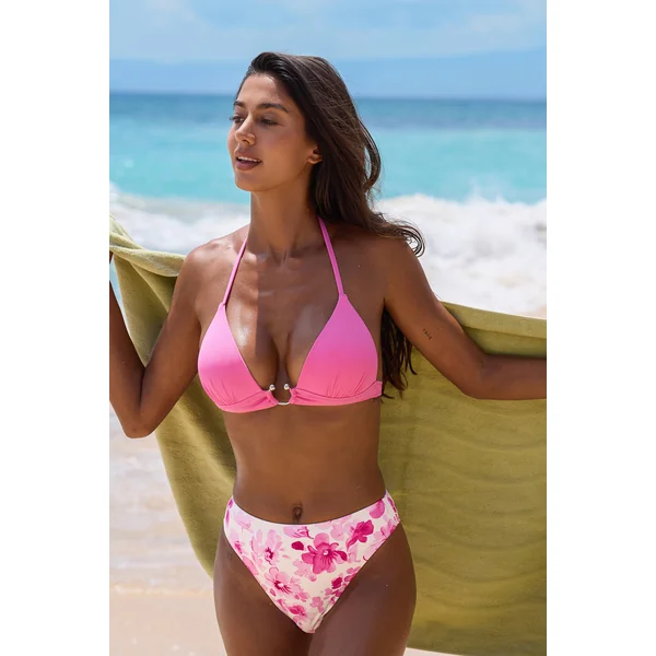 Bikini fleuri col plongeant taille haute