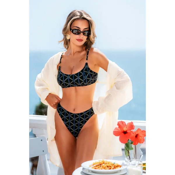 Bikini géométrique col carré échancré
