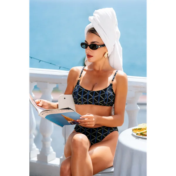 Bikini géométrique col carré échancré