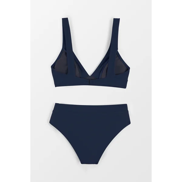 Bikini longline à col en V et taille haute classique bleu marine