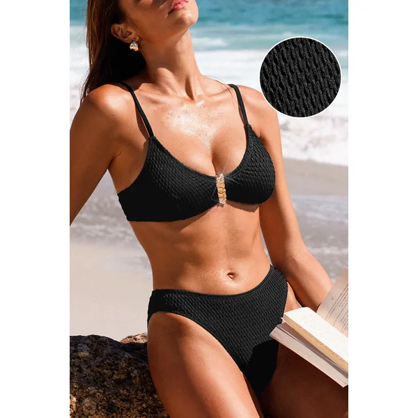 Bikini noir bretelles croisées au dos bas taille standard