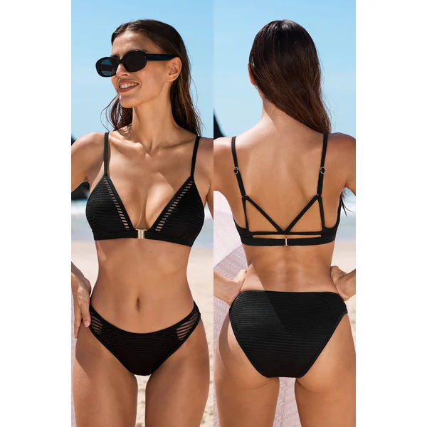 Bikini noir fermeture devant échancré