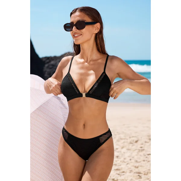 Bikini noir fermeture devant échancré