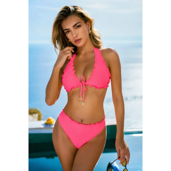 Bikini rose bretelles licou