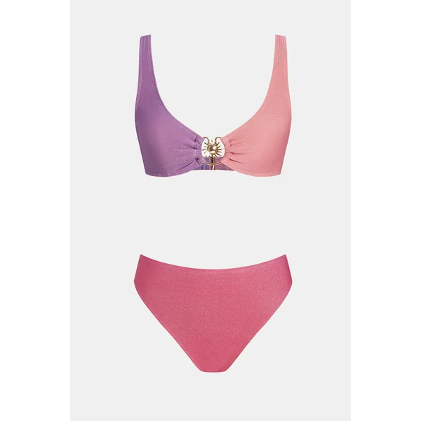 Bikini scintillant col diamant et bas taille haute