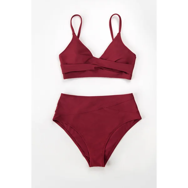 Bikini taille haute torsadé sur le devant et hipster surplis