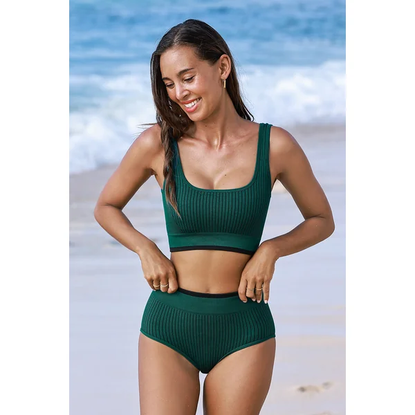 Bikini taille haute à col carré