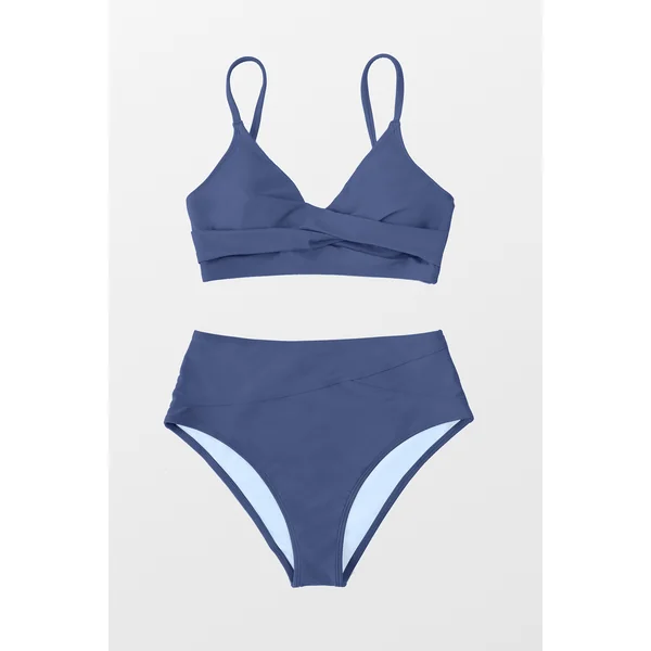 Bikini taille haute à col en V torsadé