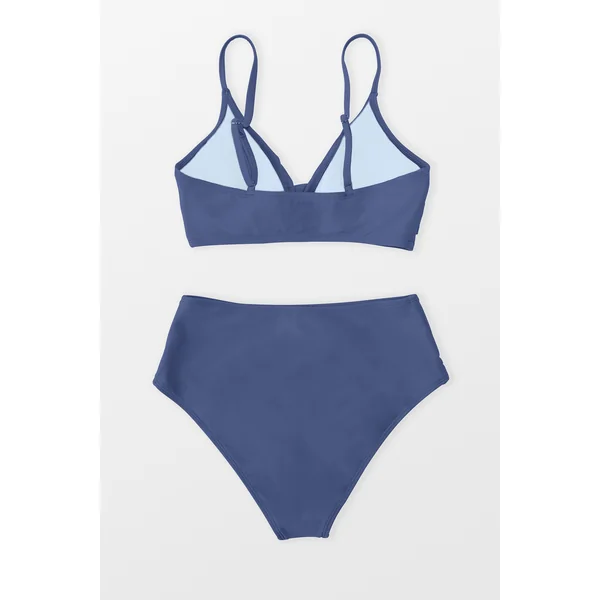Bikini taille haute à col en V torsadé