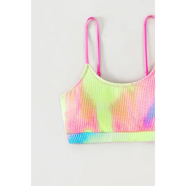 Bikini texturé à col scoop tie-dye avec taille haute