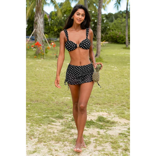 Bikini trois pièces à pois à col cœur avec bretelles ajustables