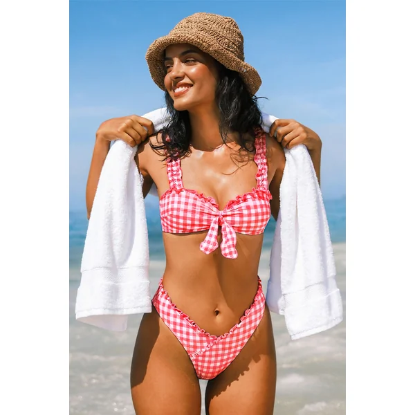 Bikini vichy col cœur échancré