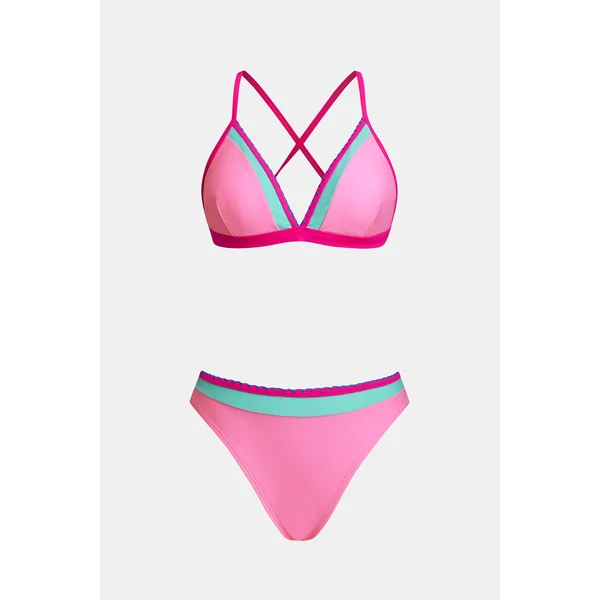 Bikini à blocs de couleur avec bas effronté rose