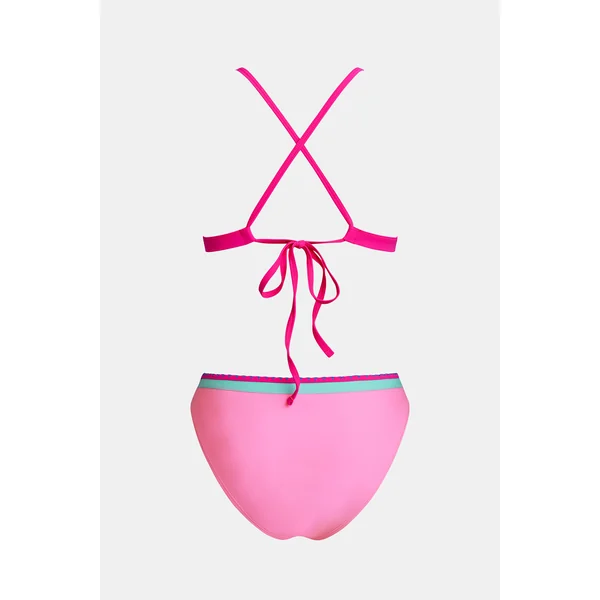 Bikini à blocs de couleur avec bas effronté rose