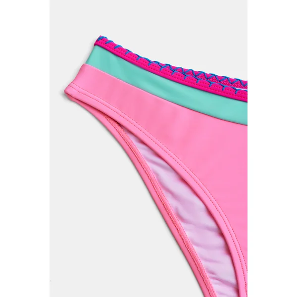 Bikini à blocs de couleur avec bas effronté rose