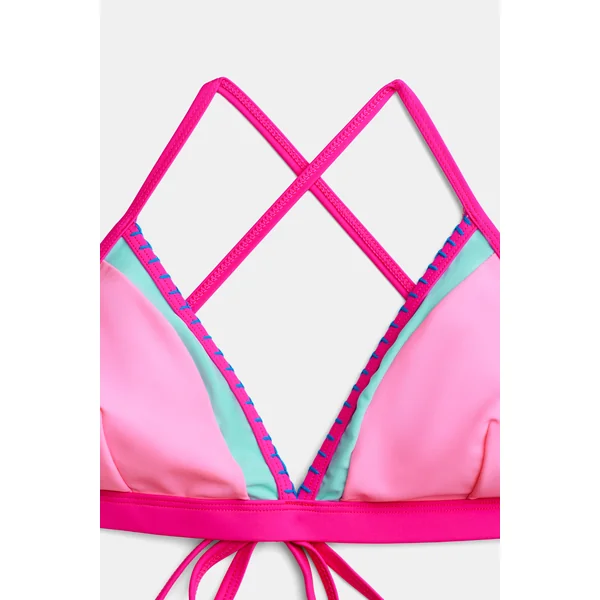 Bikini à blocs de couleur avec bas effronté rose