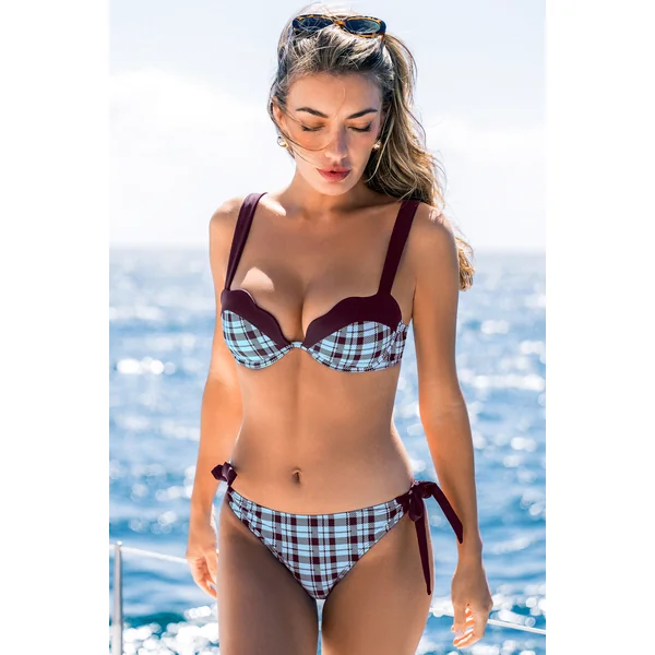 Bikini à carreaux col cœur