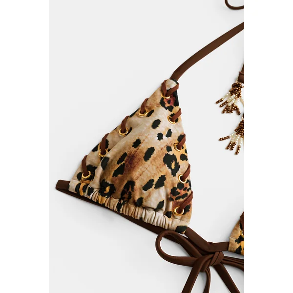 Bikini à imprimé animal bretelles licou et bas ultra échancré
