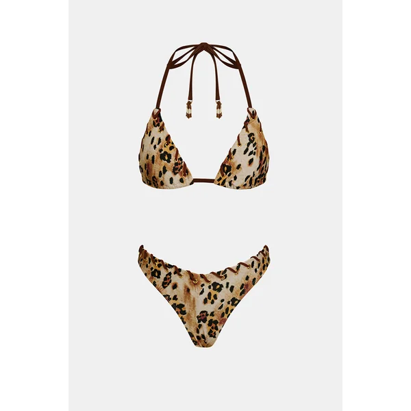 Bikini à imprimé animal bretelles licou et bas ultra échancré