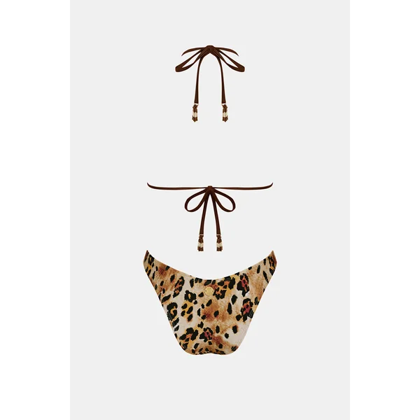 Bikini à imprimé animal bretelles licou et bas ultra échancré