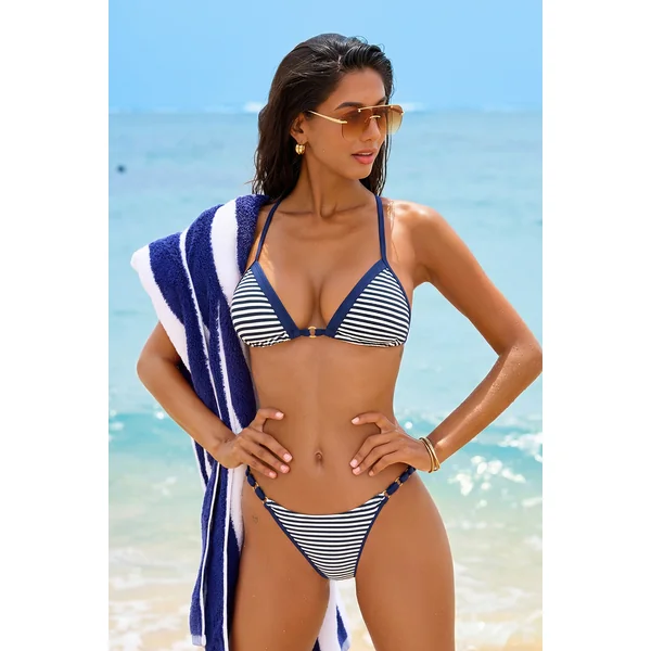 Bikini à rayures bleu marine bretelles ajustables