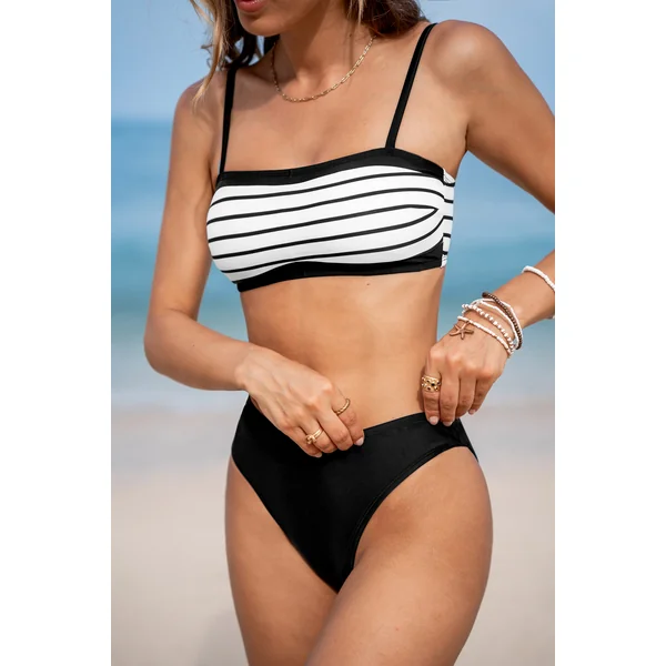Bikini à rayures et bas effronté noir