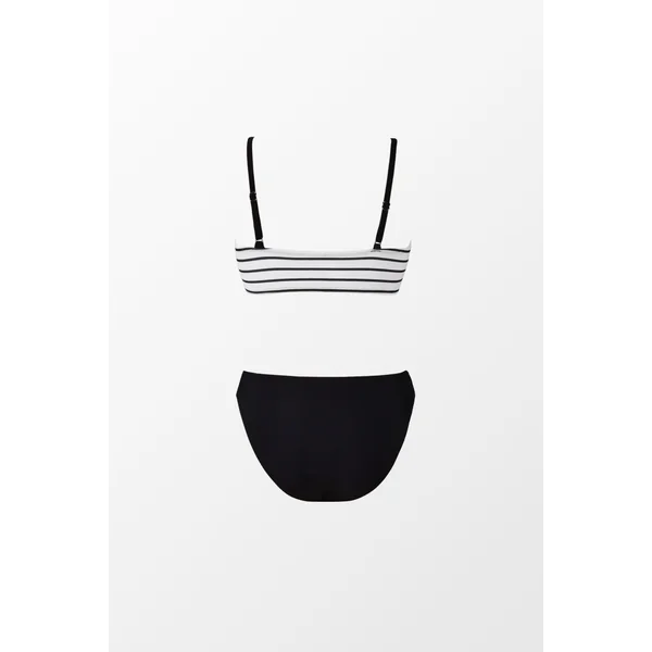 Bikini à rayures et bas effronté noir