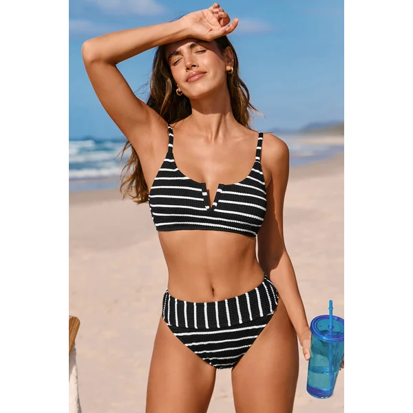 Bikini à rayures fil en V