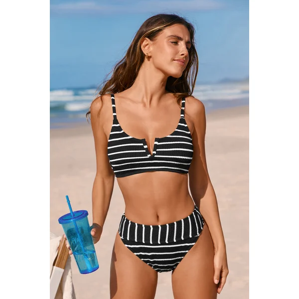 Bikini à rayures fil en V
