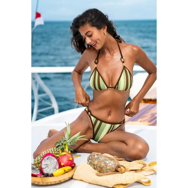 Bikini à rayures marron bas taille standard