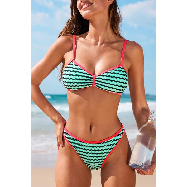 Bikini à rayures vert bas taille standard