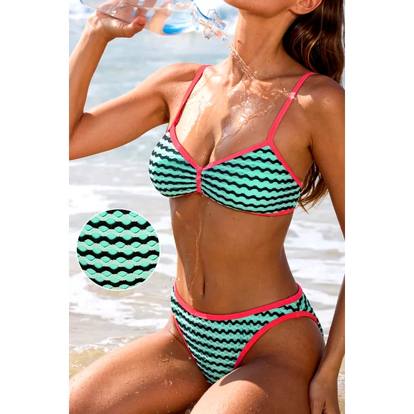 Bikini à rayures vert bas taille standard