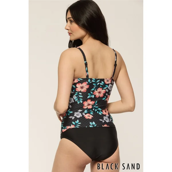 Black Sand - Haut de Tankini plissé avec cerceau 42 (95) F Noir avec fleurs 16 Ondalis Master